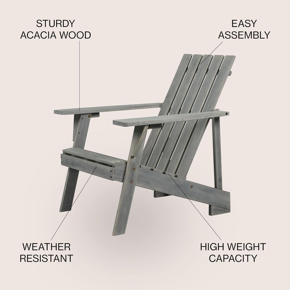 JONATHAN Y Irving 32" Solid Acacia Wood Adirondack Chair, Gray