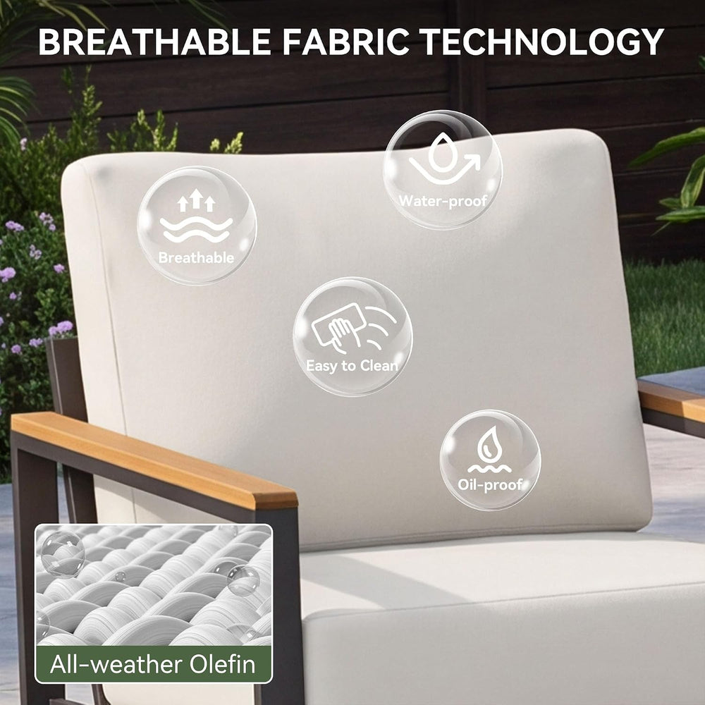 Aoxun 7 Seats Metal Patio Furniture Set with Coffee Table Cream