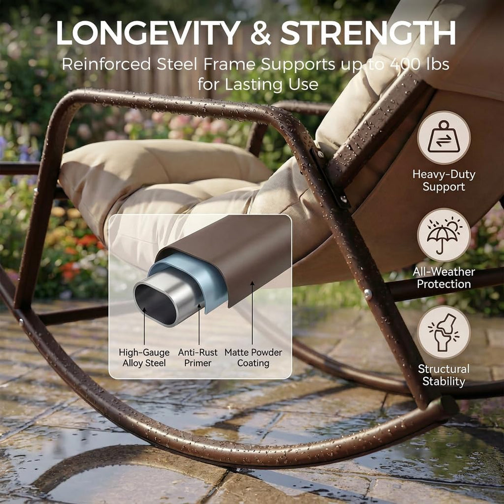 BULEXYARD Outdoor Papasan Rocking Chair with Footrest, Beige