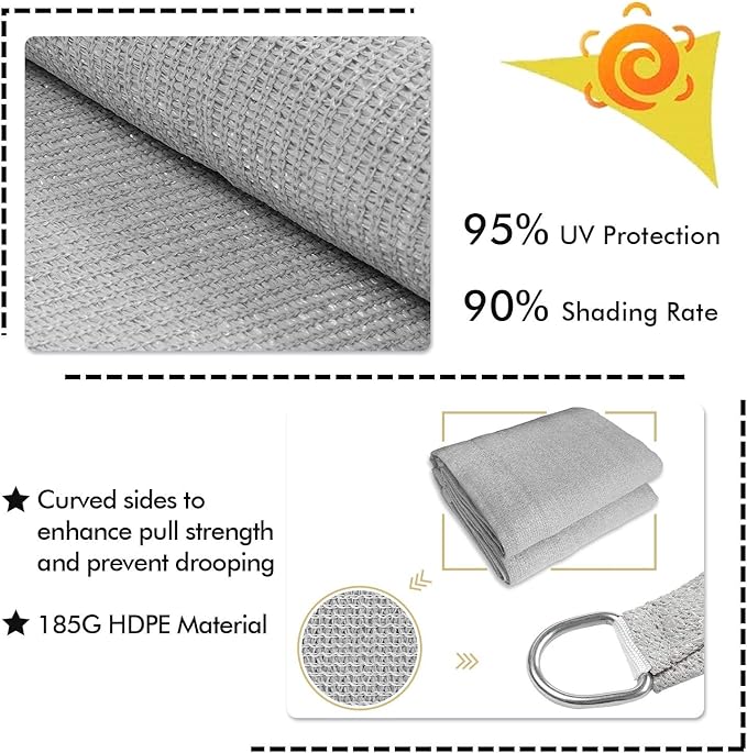 KANAGAWA Sun Shade Sail Curved 24'X24' Grey Rectangle Outdoor Shade C...