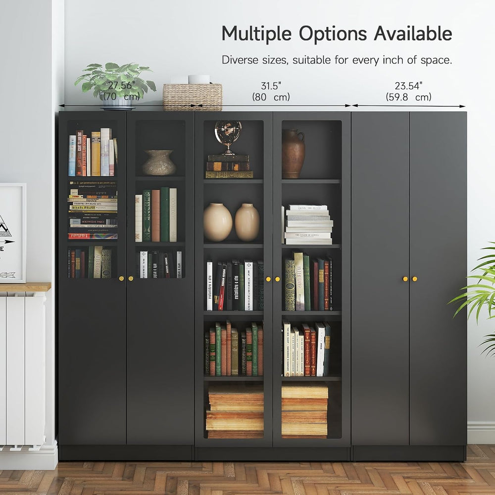 Metal Storage Cabinet with Doors, Black Bookshelf with Adjustable Shelves