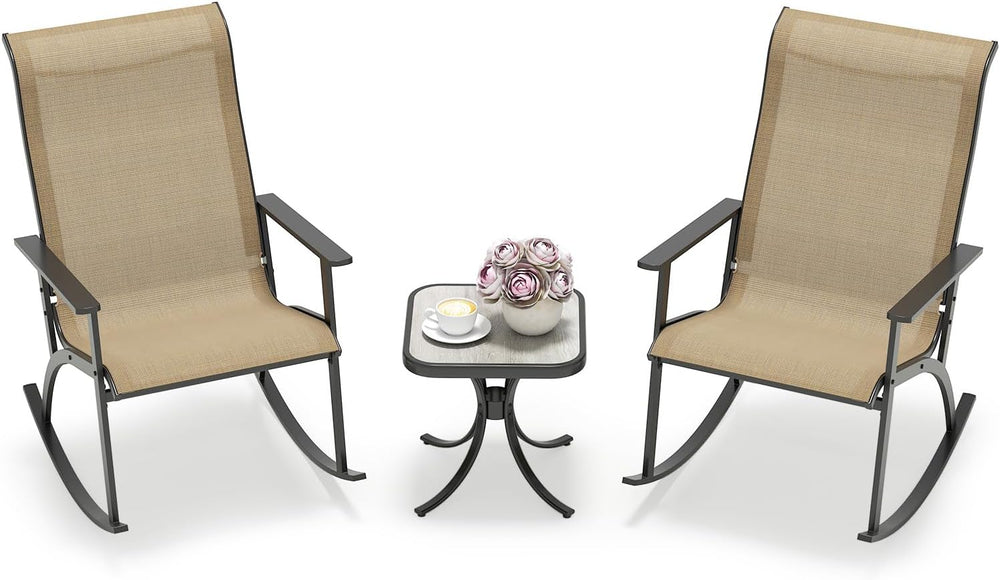 Tangkula 3 Piece Patio Rocker Set, Heavy-Duty Rocking Bistro Chairs & Tab...