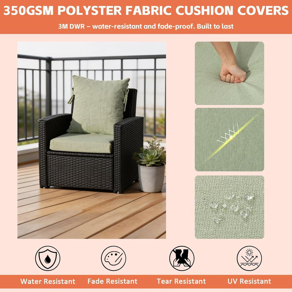 Outdoor Deep Seat Cushions Set of 2, 20x20 Inch, Sage Green