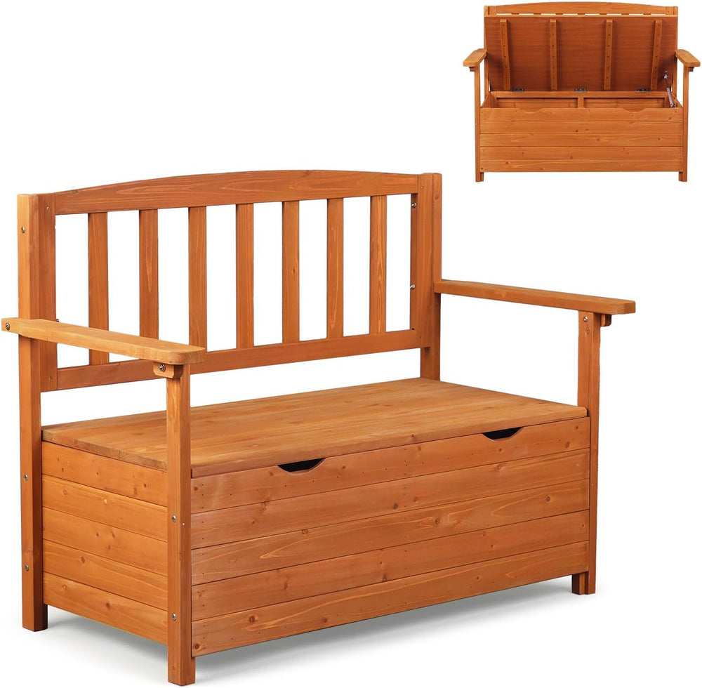 VINGLI Outdoor Storage Bench, Large Wood Deck Box with Seating, Weatherproof ...