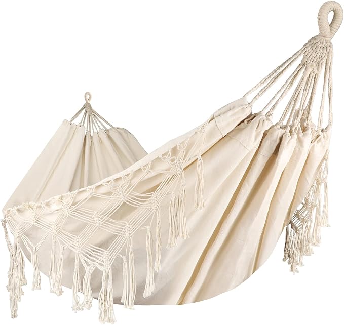Bellzacasa Double Hammock, Heavy Duty 500 lb Load Capacity Tassels and Fishta...