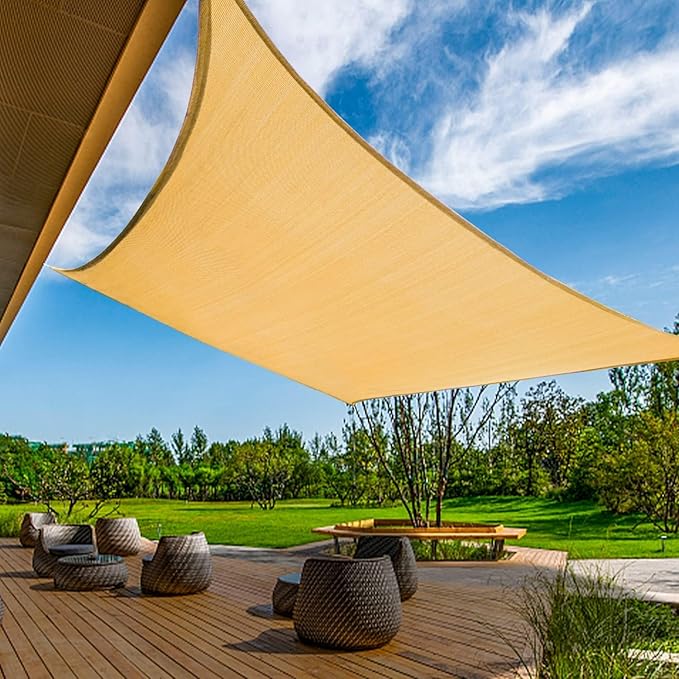 KANAGAWA Sun Shade Sail 20'x20' Sand Rectangle UV Block Canopy Awning...