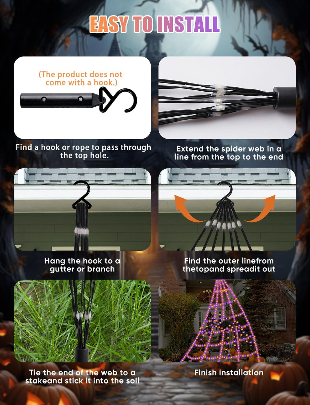 Spider Webs Halloween Decorations Lights - 550 LEDs Outdoor Giant Halloween D...