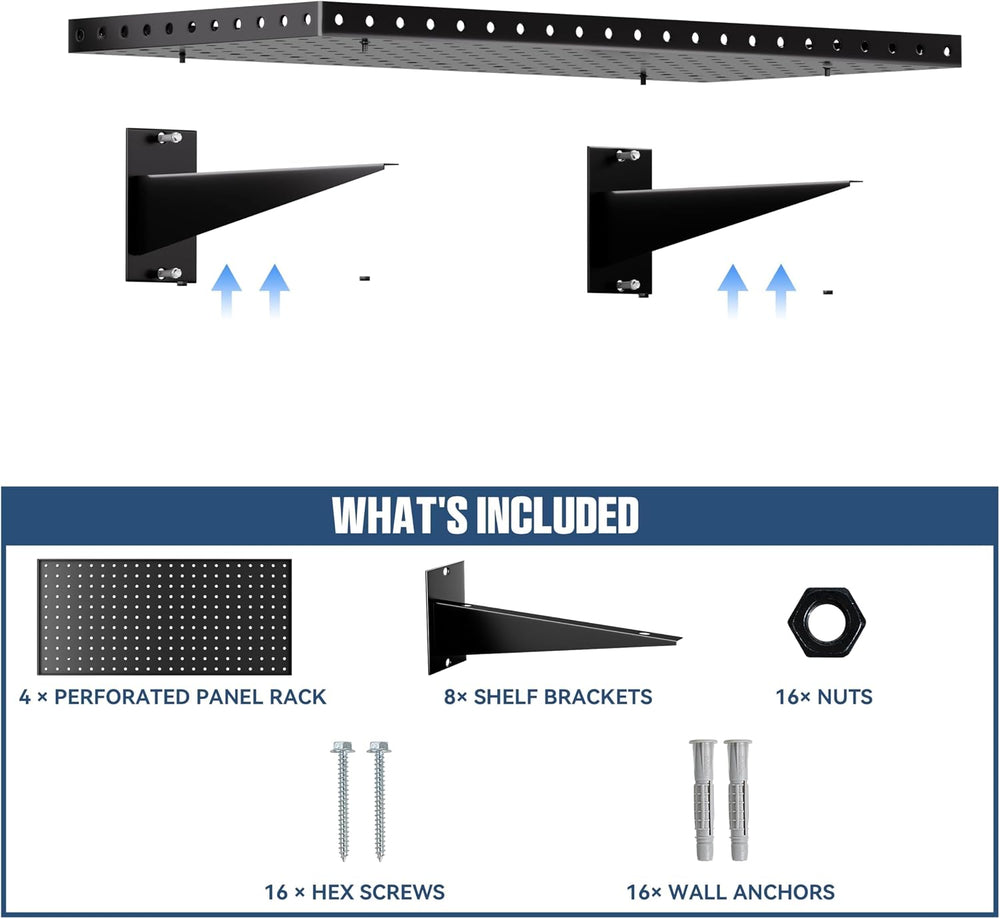 Garage Wall Shelving 4-Pack, 24"x12" Wall Mounted Shelves, Black