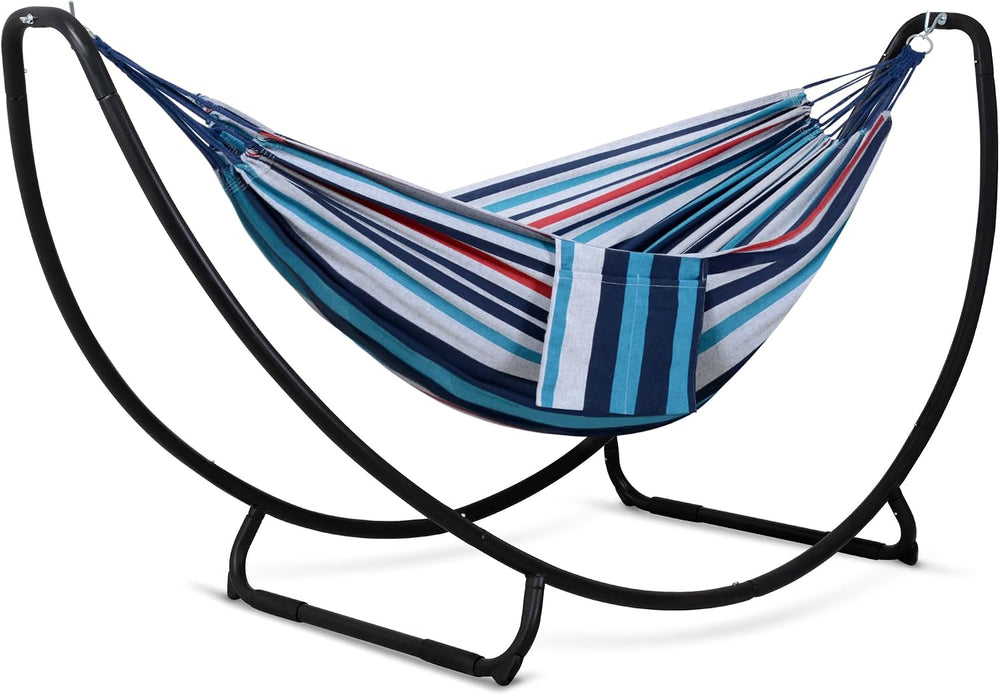 Space Saving Free Standing Hammock with Stand Included, Blue Red