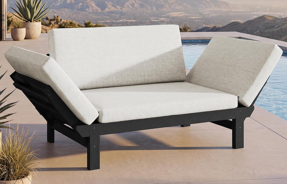 SERWALL HDPE Convertible Patio Couch Sofa Bed with Adjustable Armrests, Outdo...