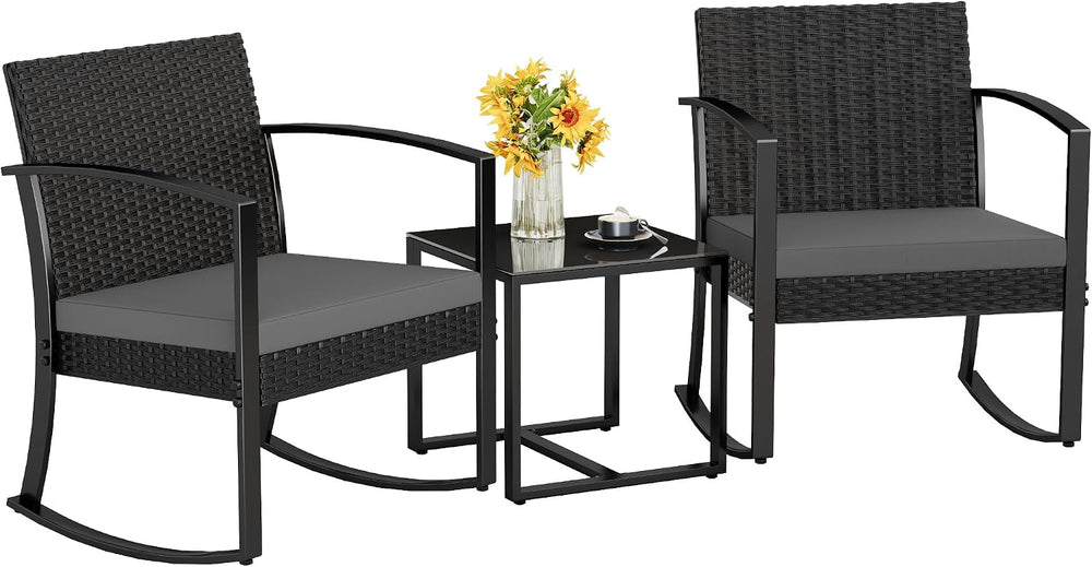Homall Patio Furniture Set 3 Piece Resin Outdoor Bistro Set Rocking Patio Cha...