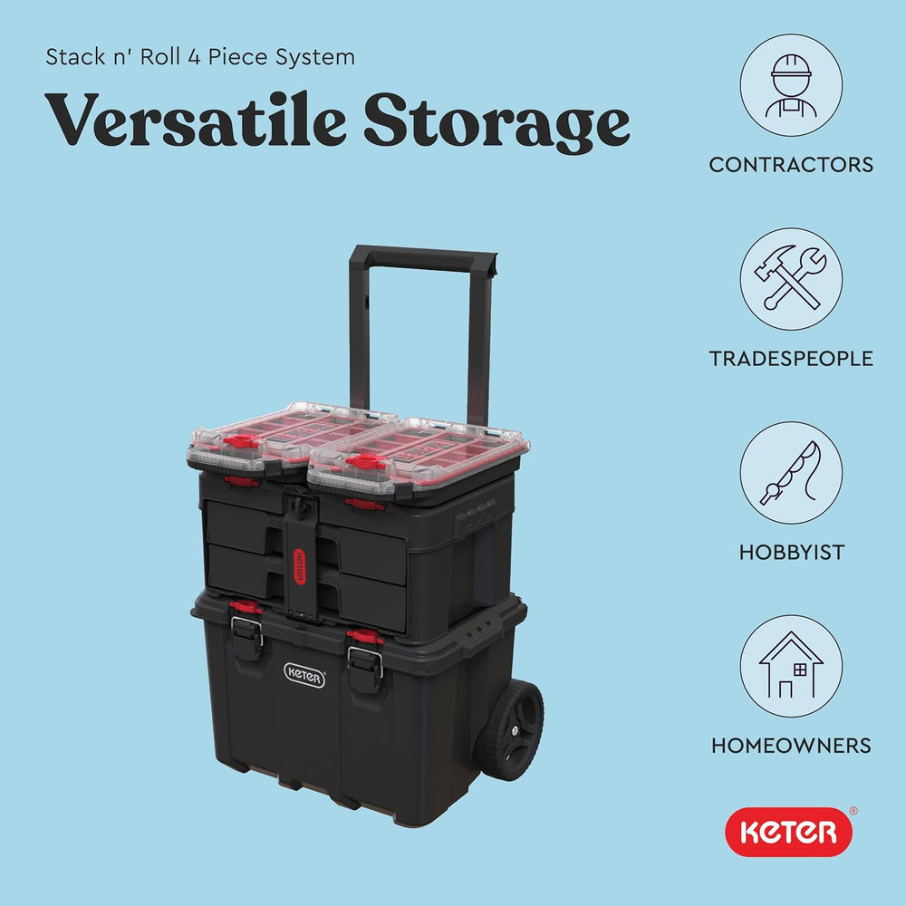 Keter Stack N Rolling Tool Box Modular Storage System 4 Piece