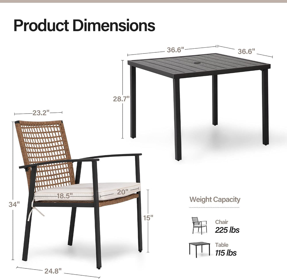 LAUSAINT HOME 5 Pieces Outdoor Patio Dining Set, Wicker Patio Furniture Set o...