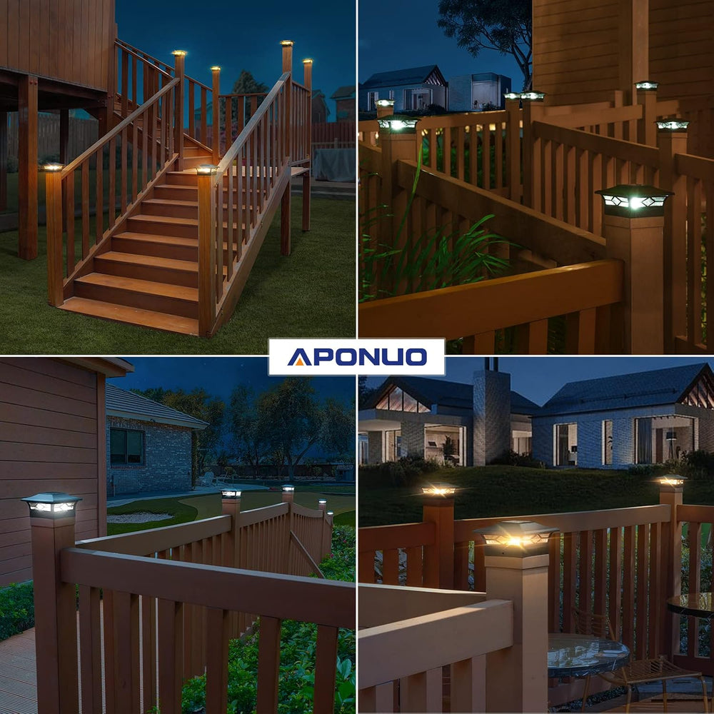 APONUO Solar Post Cap Lights, 4x4 Black Plastic Outdoor Waterproof Lights, Wa...