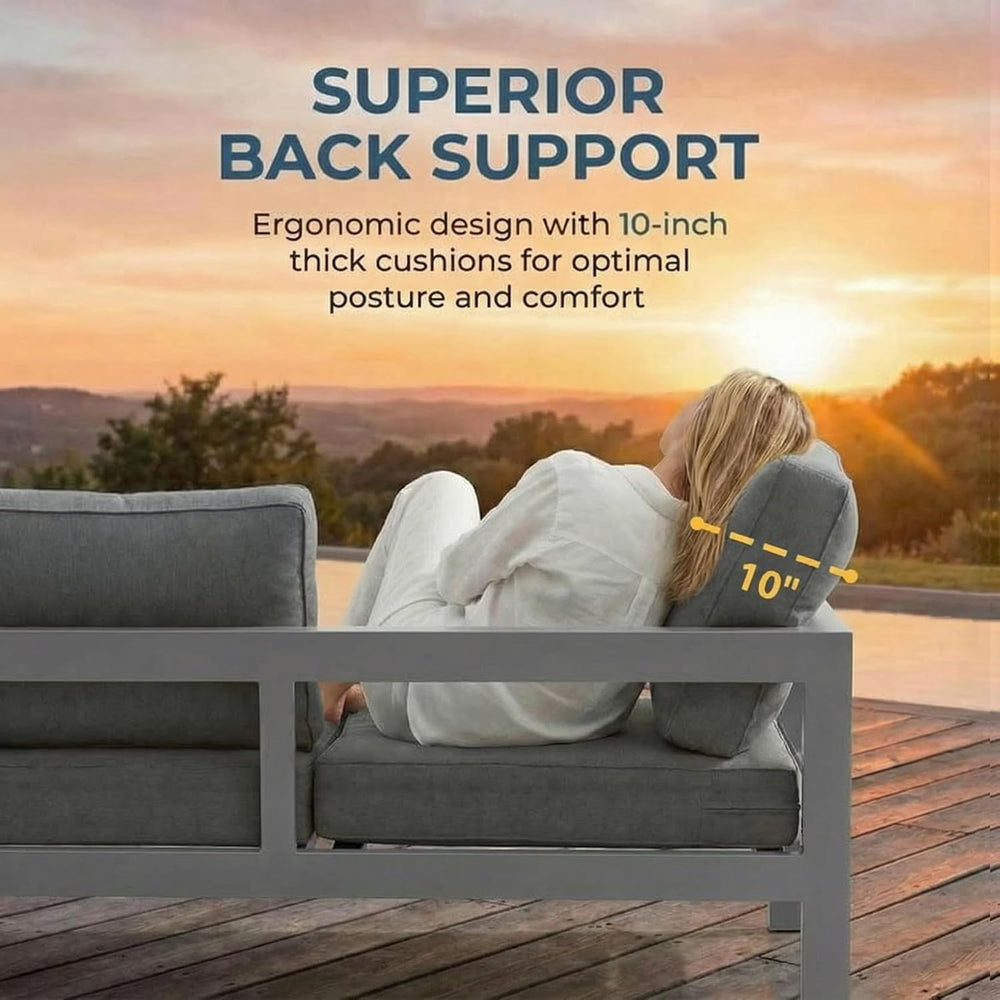 Aluminum Outside Furniture, All Weather Patio Sofa with 10" Back Cushion