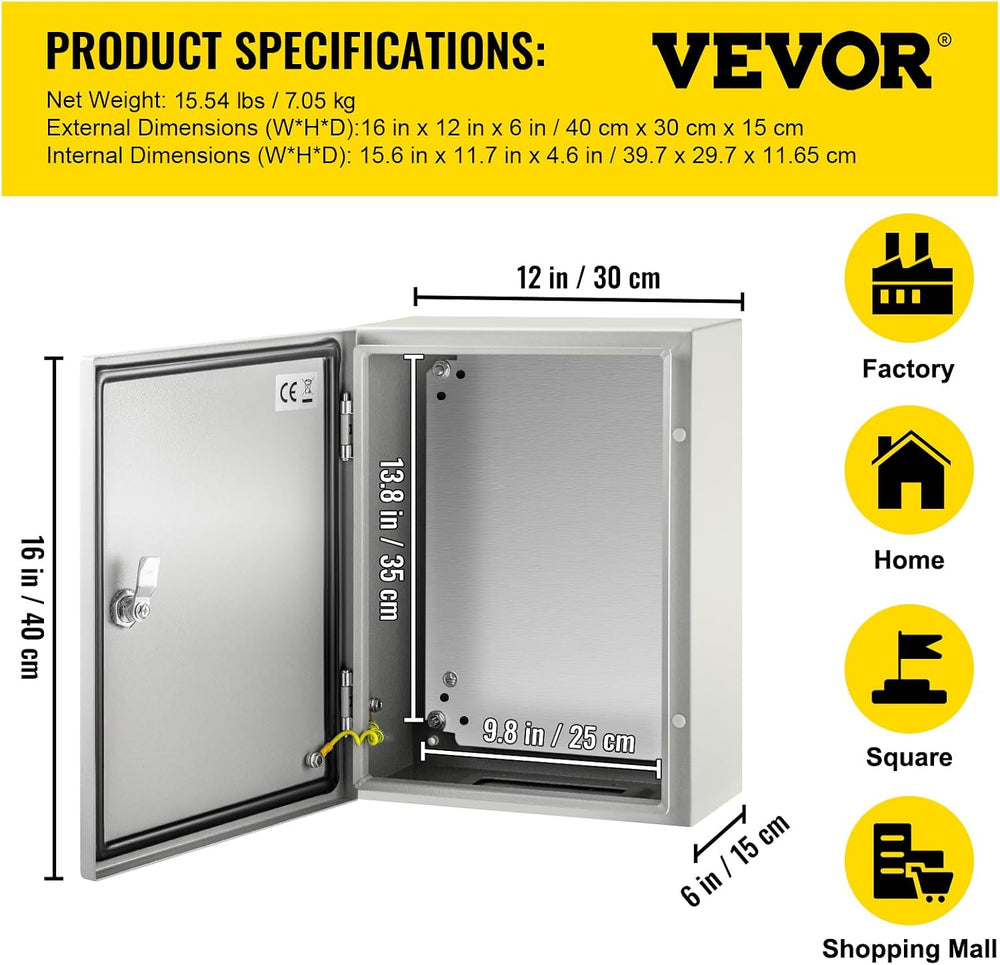 VEVOR Electrical Enclosure Box, 16'' ×12'' ×6'', Carb...