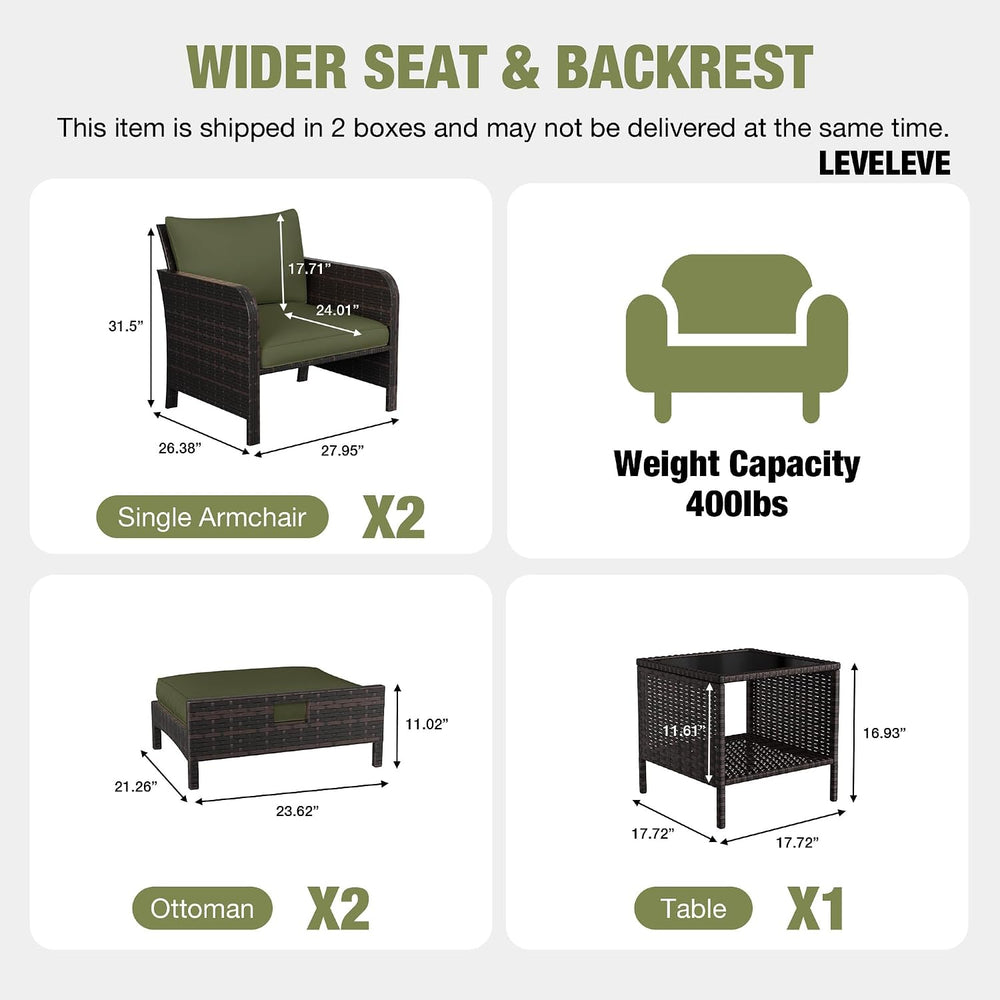LEVELEVE Patio Conversation Set 5 Piece, Balcony Furniture Outdoor PE Rattan ...