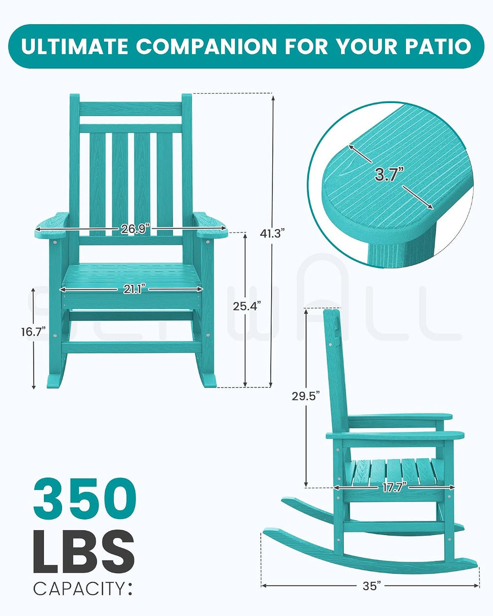 SERWALL HDPE Rocking Chair, Oversized Rocking Chair for Adults, Aruba