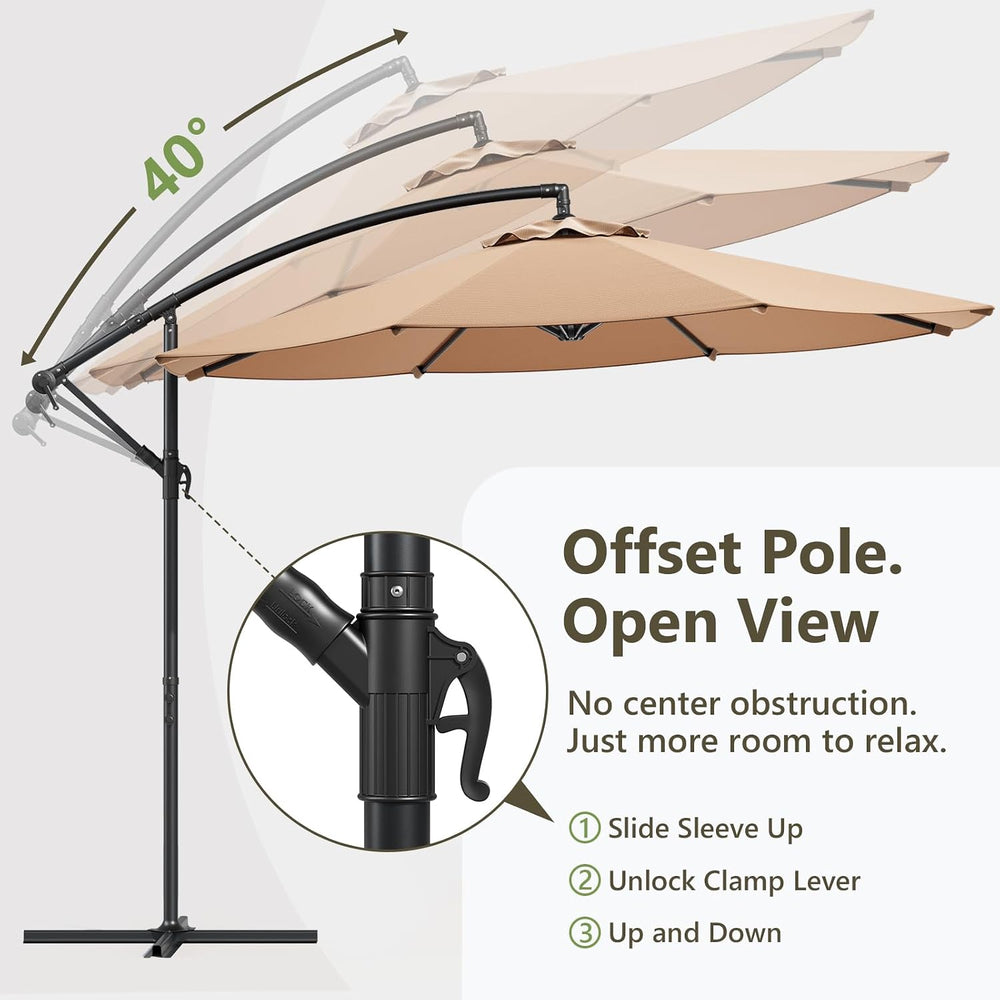 10FT Patio Umbrella, Cantilever Outdoor Umbrella with 360° Rotation & Til...