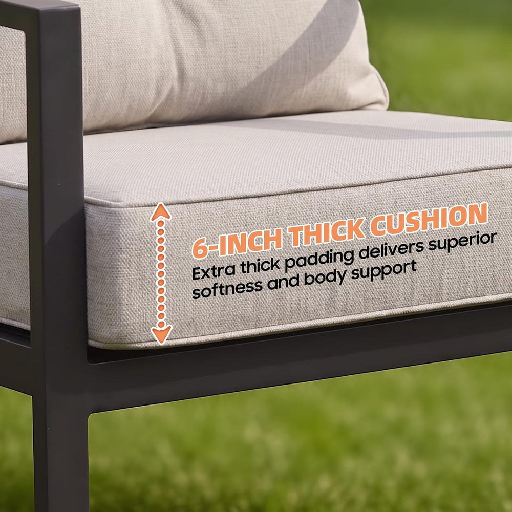 6 Inch Thick Outdoor Chair Cushions Set of 2, Waterproof, Beige