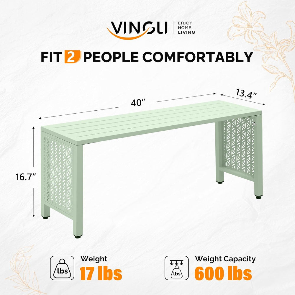 VINGLI 40in Outdoor Metal Bench, All-Weathe Backless Patio Bench with Slatted...