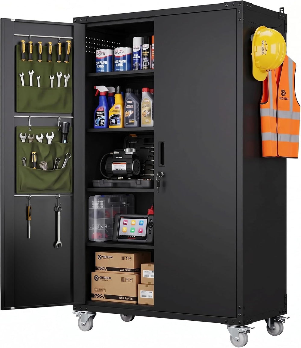 70.5" Extra Large Rolling Garage Cabinet, 20"D Metal Storage, Black
