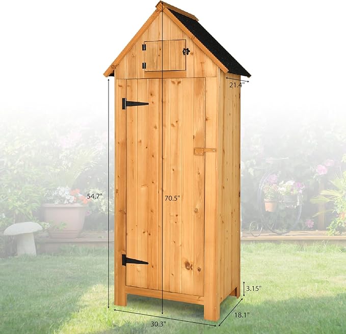 VINGLI Outdoor Wooden Storage Shed, Garden Shed Outside Tool Cabinet with Saf...
