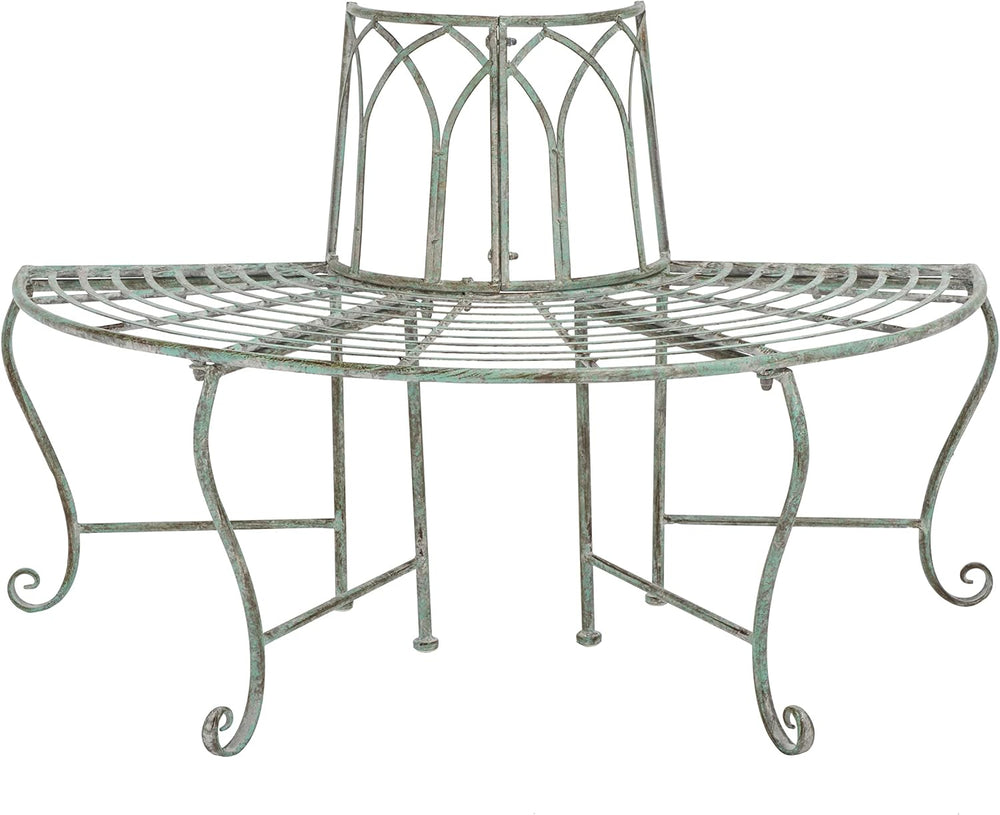 SAFAVIEH Outdoor Abia Metal Tree Bench, 50" Antique Dark Green PAT5018D