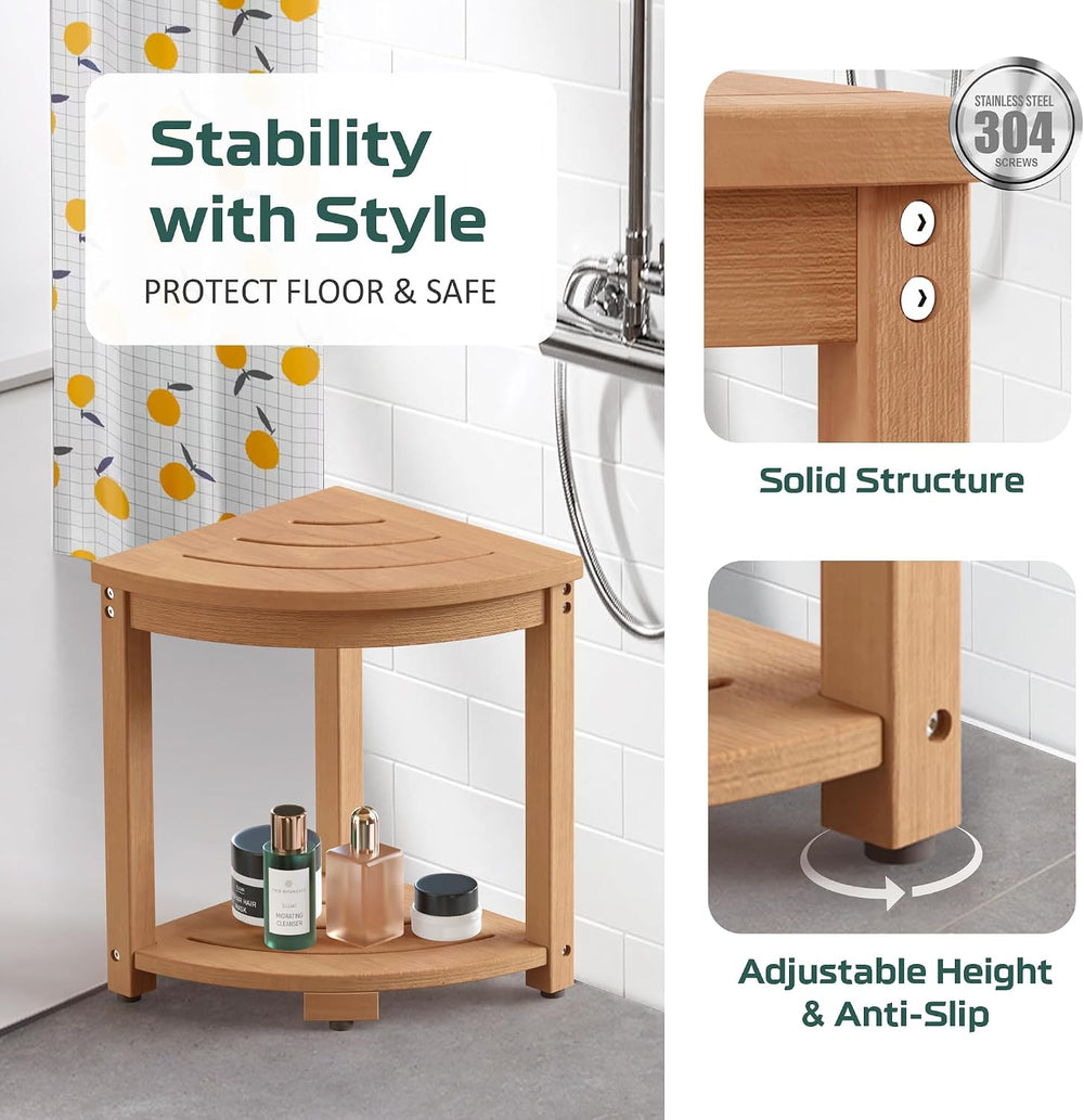 Waterproof HIPS Corner Stool for Shaving Leg, Inside Shower, Brown