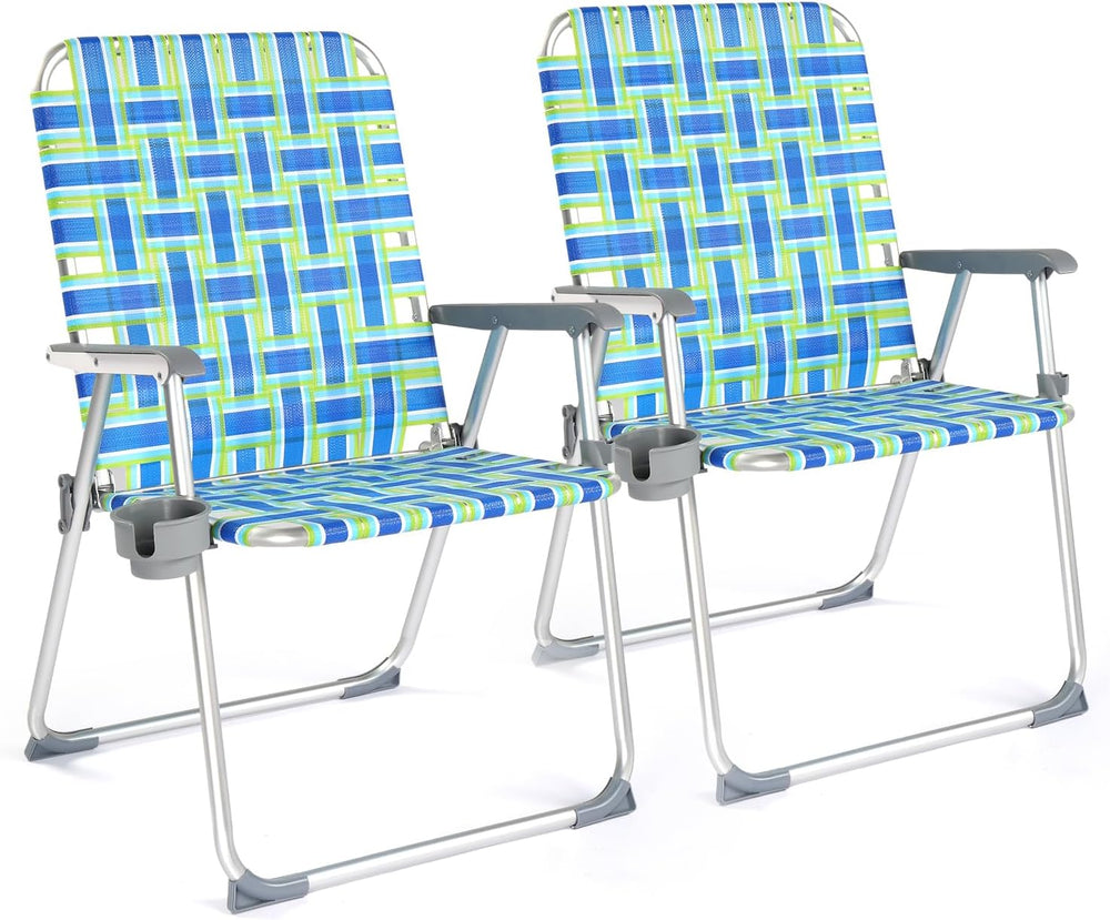 VINGLI Folding Aluminum Webbed Oversized Lawn Chairs with Detachable Cup Hold...