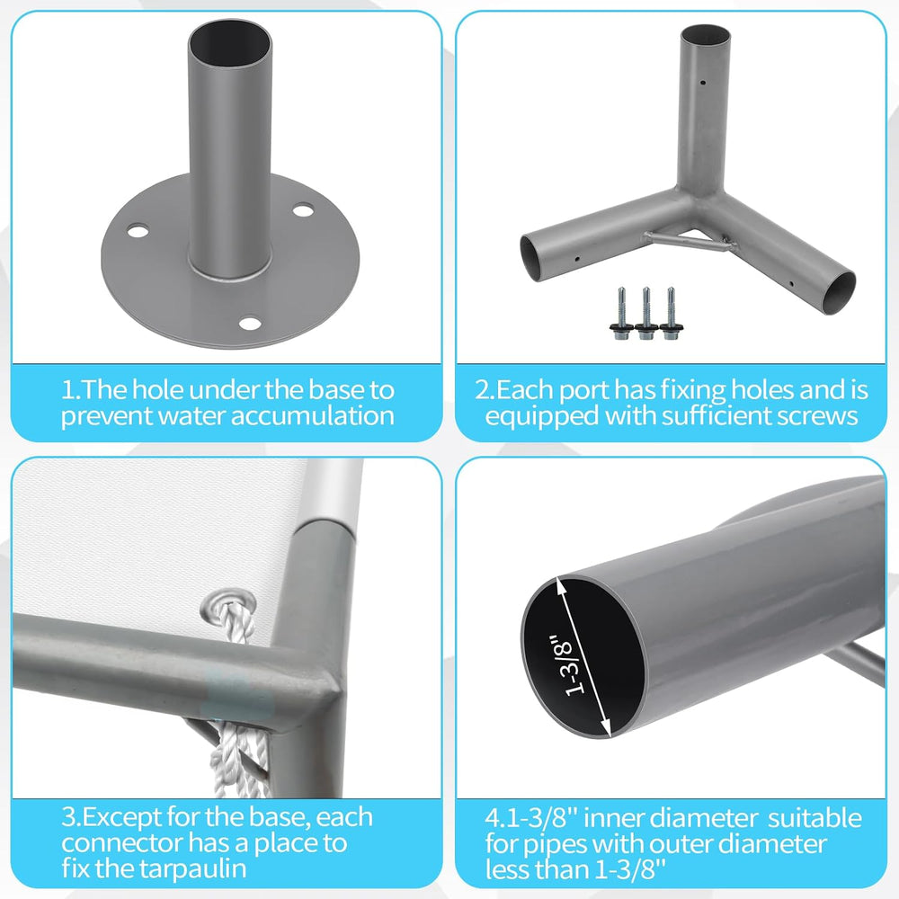 8 Leg Carport Kits，Slant Roof Canopy Fitting Kit with 1-3/8" ID, Galvani...