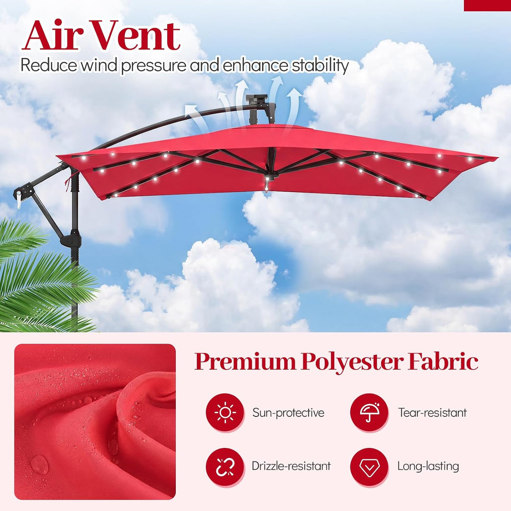 Tangkula 8x8 FT Solar Patio Umbrella with Base Included, Square Offset Cantil...