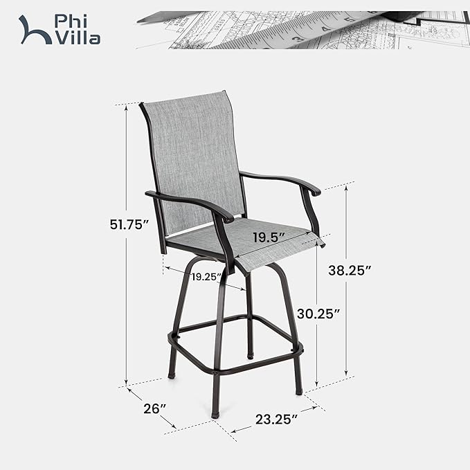 PHI VILLA Outdoor Swivel Patio Bar Stools Set of 4, 30 Inch Bar Height Tall P...