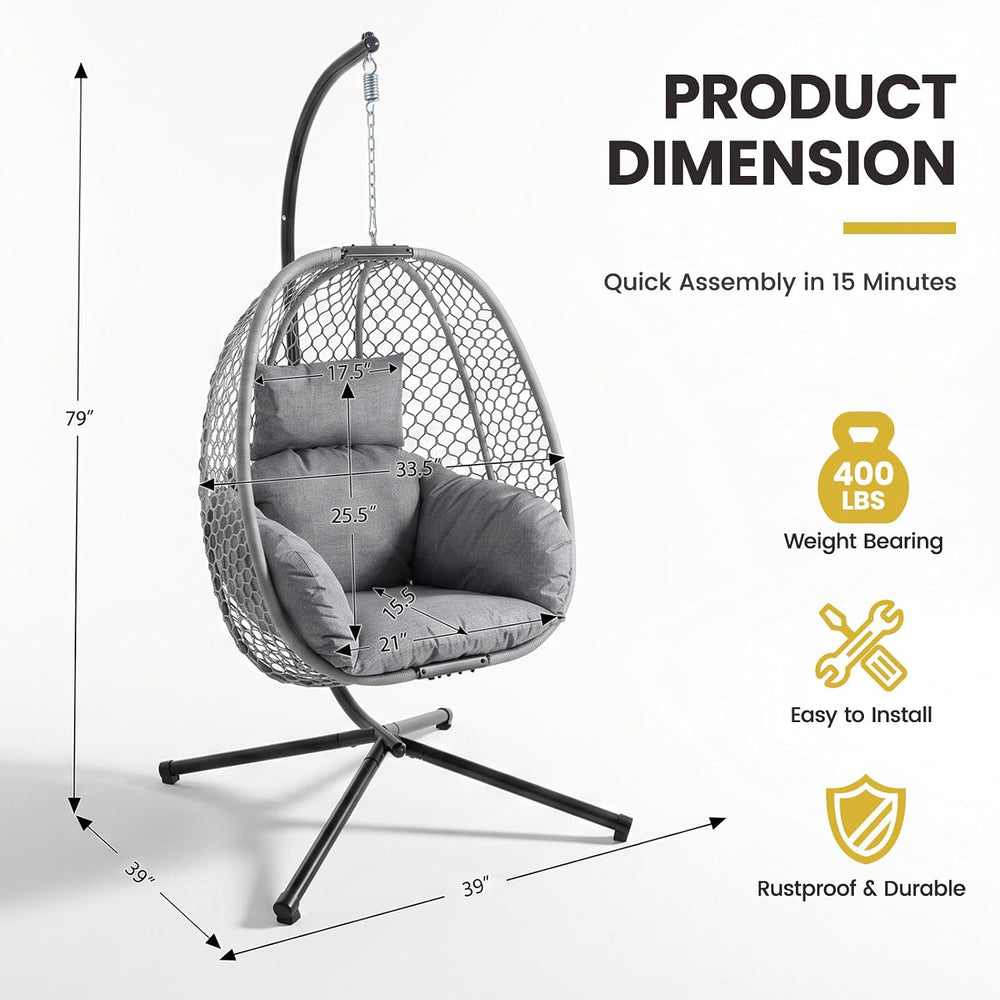 Egg Chair Outdoor with Stand, Patio Hanging Egg Swing Chair for Backyard Balc...