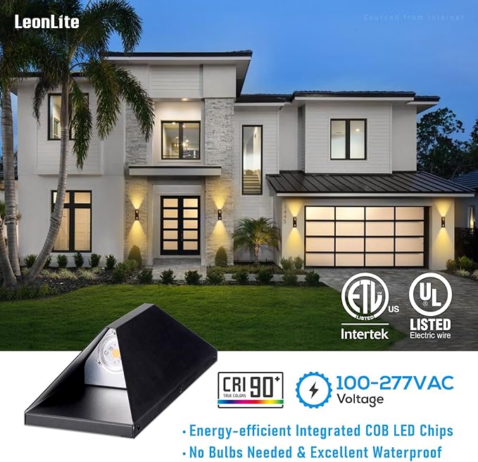 LEONLITE Dimmable LED Up Down Wall Light, 100-277V, CRI 90+, IP65 Waterproof,...