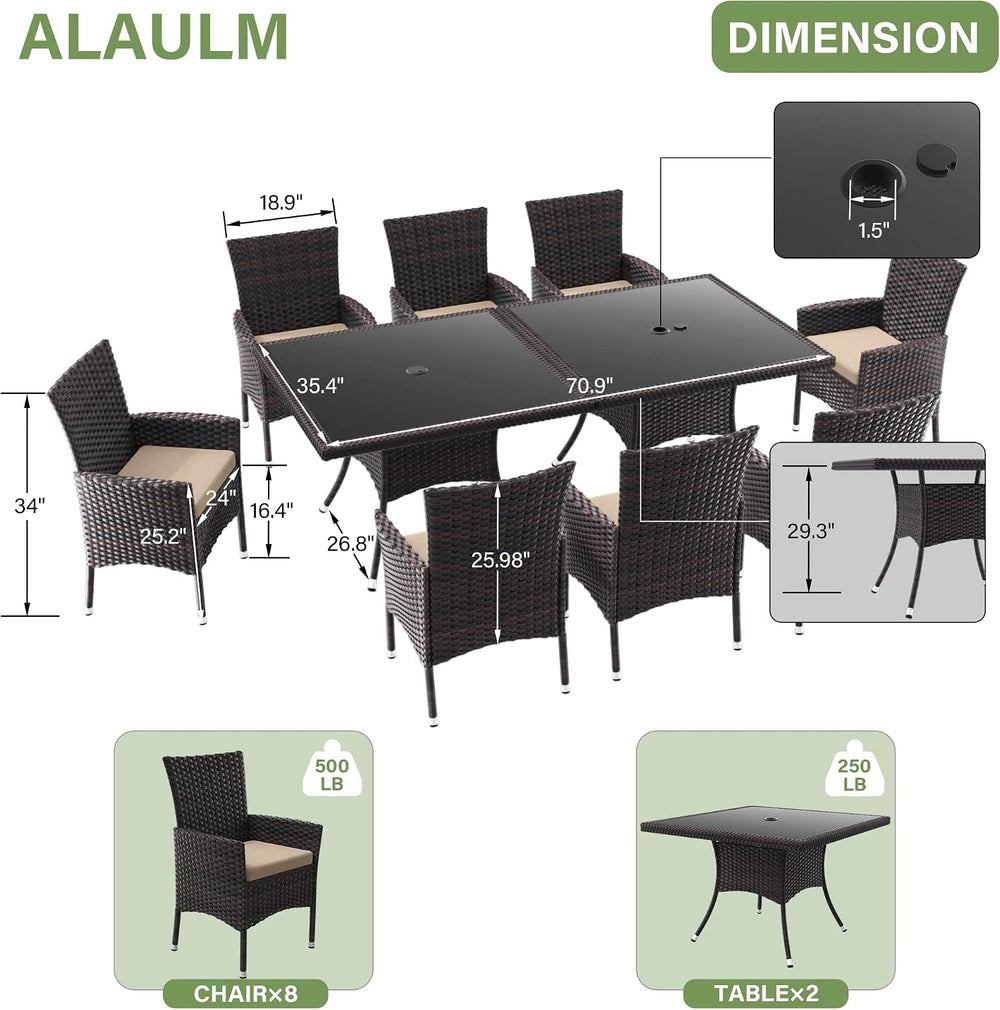 ALAULM 10 Piece Outdoor Patio Dining Set for 8 All-Weather Wicker Patio Furni...