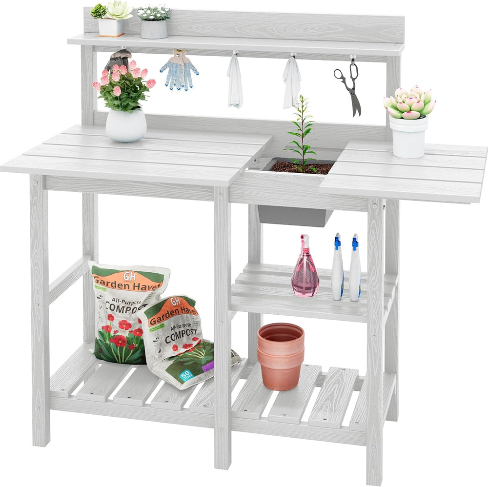SERWALL Outdoor Potting Bench with Removable Sink,Gardening Table,White