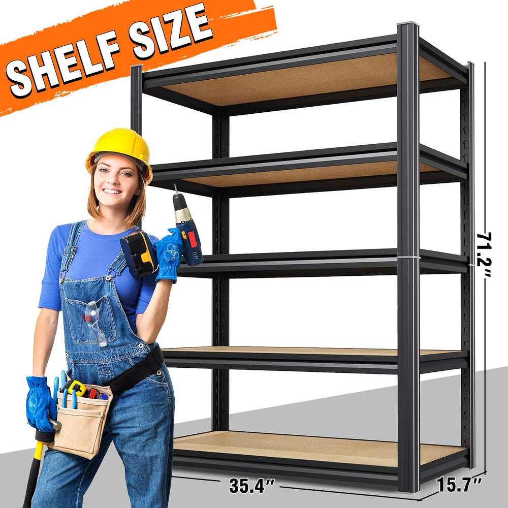 71" H-35 W Garage Shelving-5 Tier Storage Shelves,Adjustable Heavy Duty ...