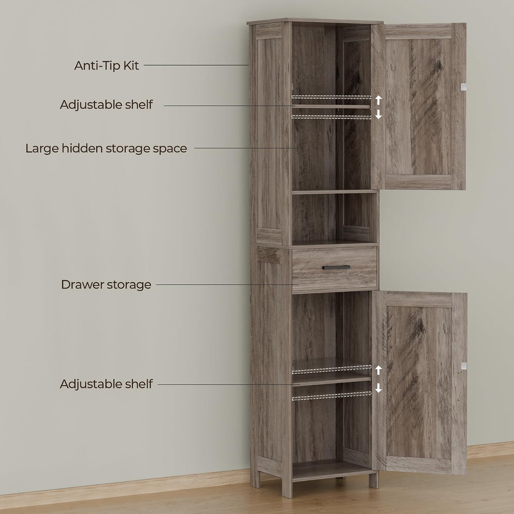 67" H Tall Bathroom Storage Cabinet with Barn Doors and Drawer