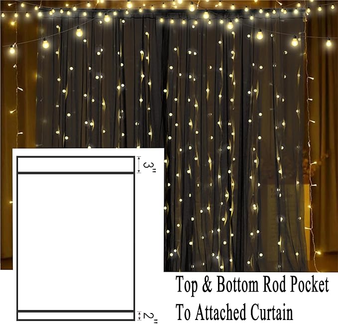 10 x 10 Outdoor Black Tulle Backdrop Curtains Waterproof Voile Sheer Screen B...