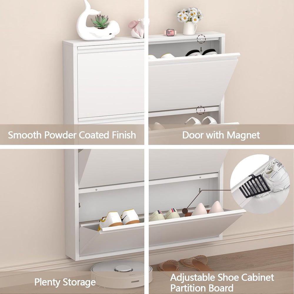 Slim Wall Mounted Metal Storage Cabinet with 3 Flip Drawers
