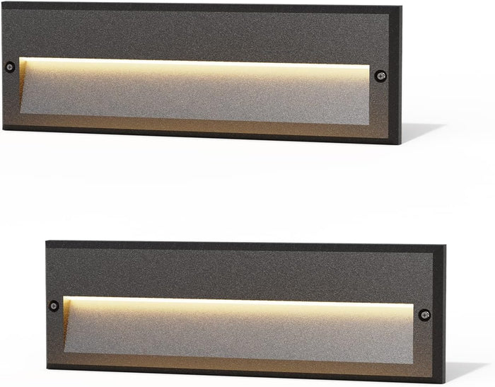 GOODSMANN Low Voltage Step Lights 10.6 Inch Outdoor 12V AC Landscape Stair Lights Wired 2PK 6W LED Electric Outdoor Deck Lighting Black Metal 122 Lumens 3000K Warm White with Cable Connectors