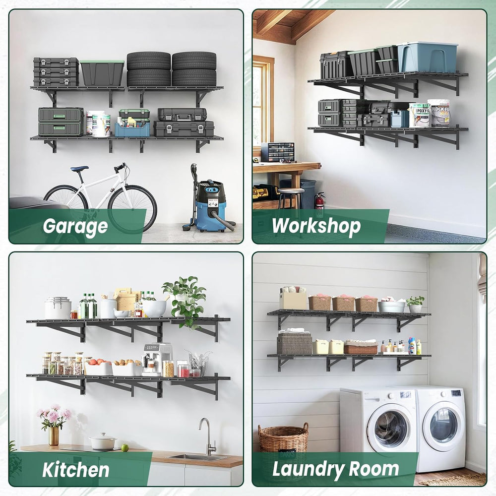 2-Pack 2x6ft Garage Shelving, Heavy Duty Wall Mounted, 1400lbs Load