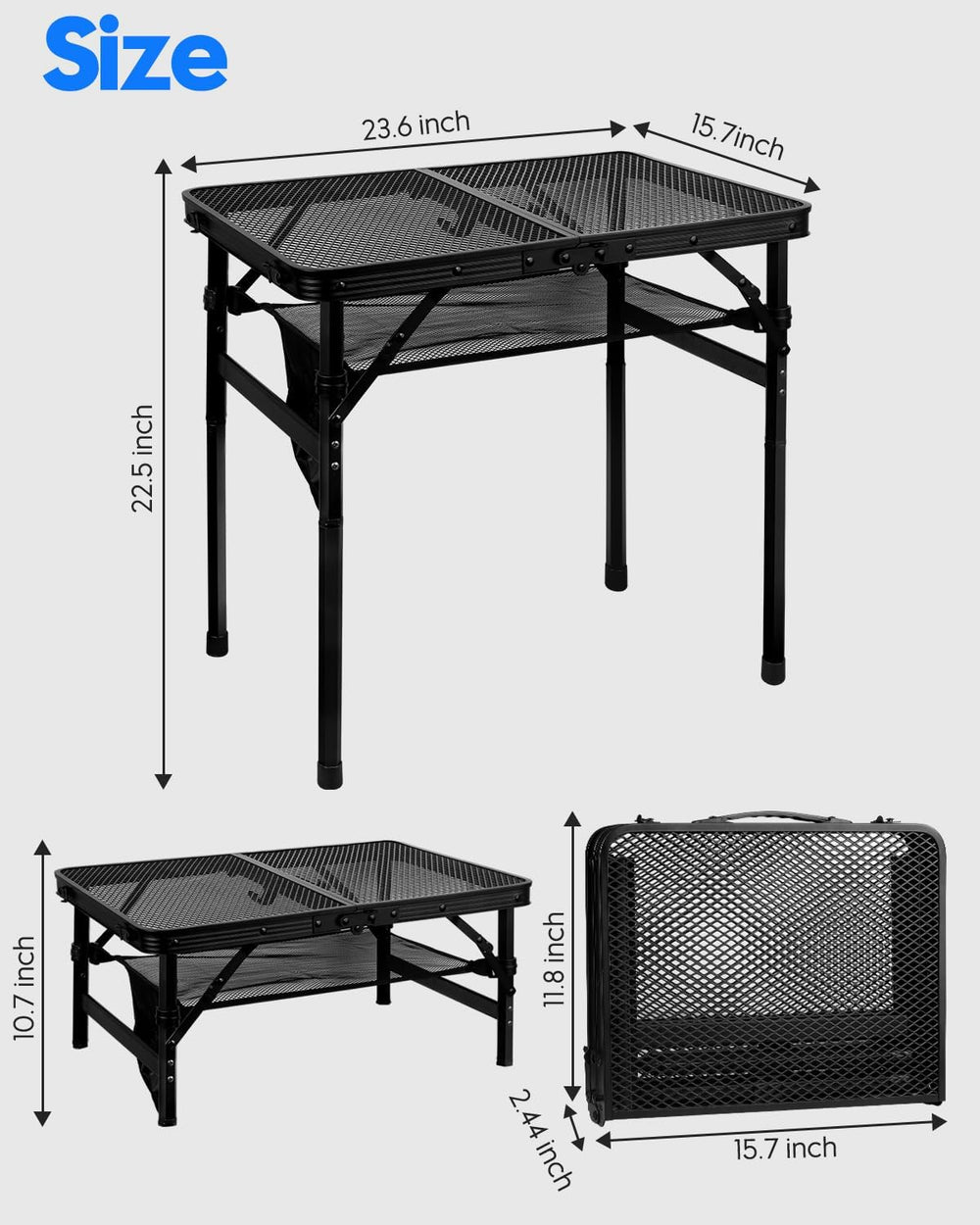 MSDADA Folding Grill Table, Height Adjustable Aluminum Table with Mesh Deskto...