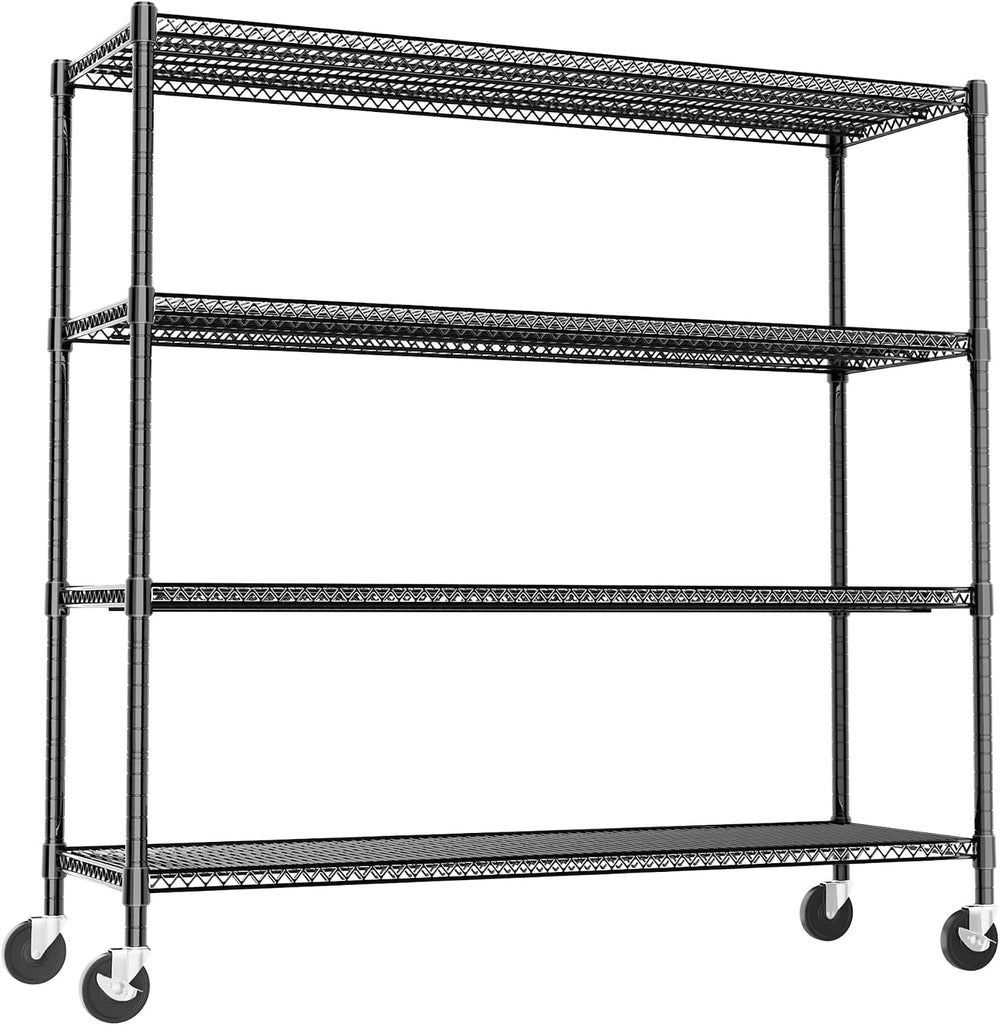 Heavy Duty Shelving, 76.2" H Garage Shelving Unit with Wheels, 4-Tier Ga...