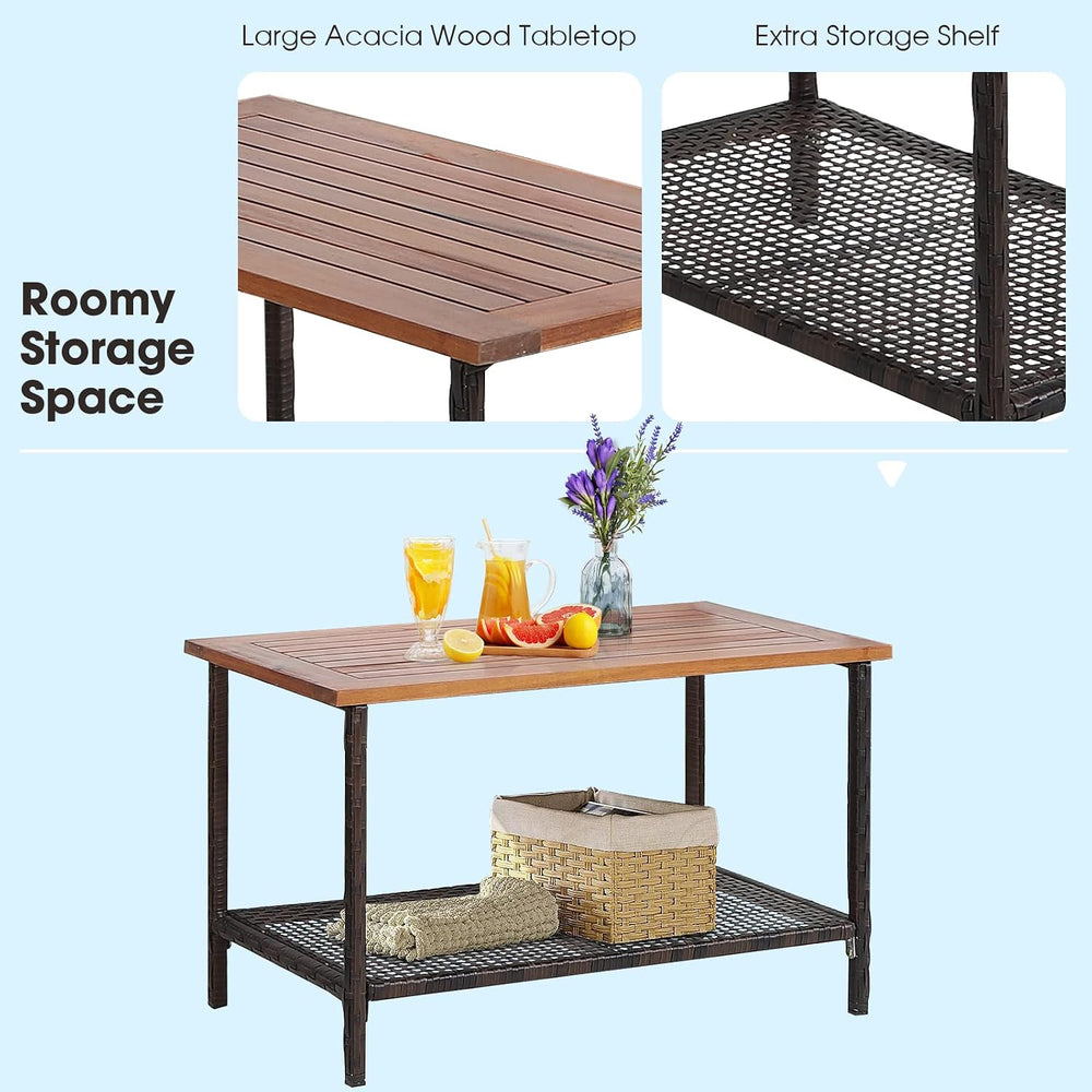 Tangkula 4-Piece Patio Furniture Set, Patiojoy Acacia Wood Outdoor PE Wicker ...
