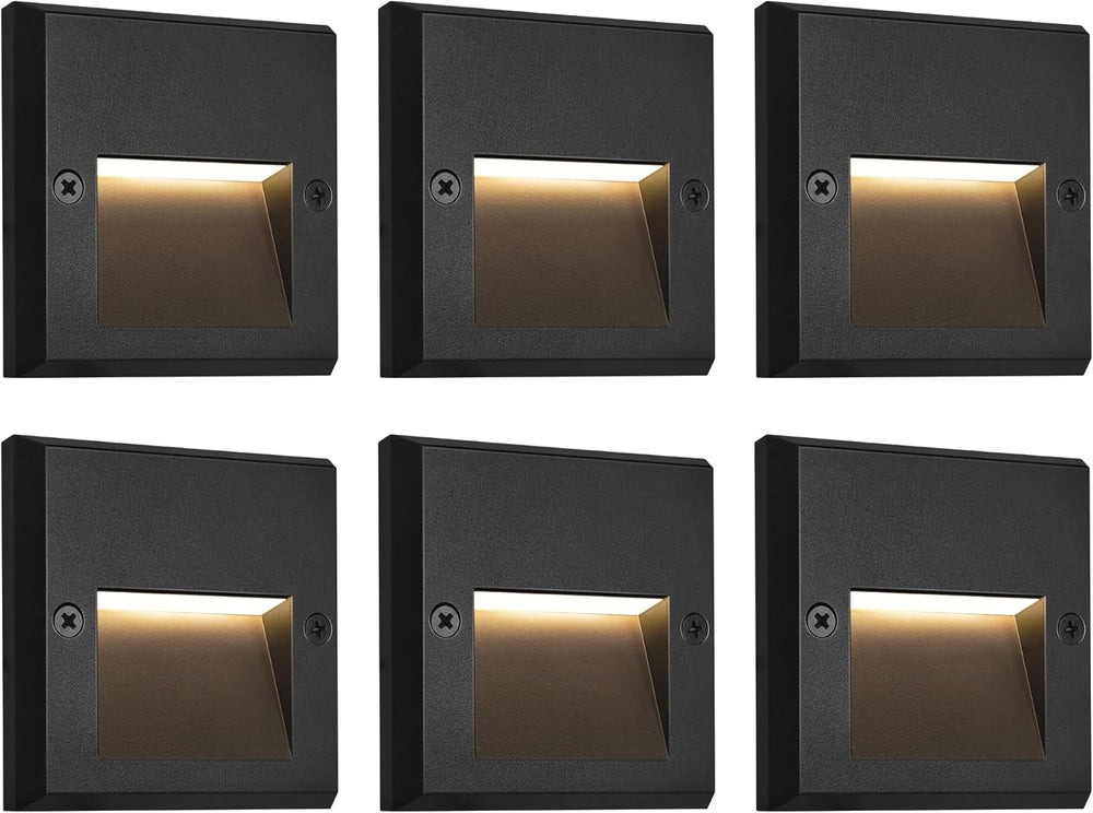 GKOLED 6-Pack Slim Square Low Voltage Deck Post Lights, Outdoor Step Light