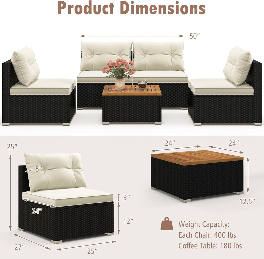 RELAX4LIFE 5-Piece Wicker Outdoor Furniture - PE Rattan Sectional Conversatio...