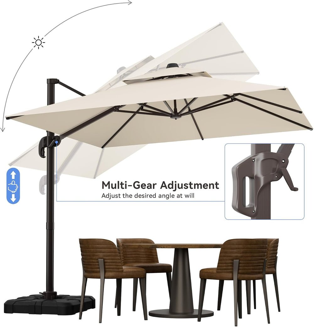 10x10FT Cantilever Outdoor Patio Umbrellas，Double Top Large Square Umbrella H...