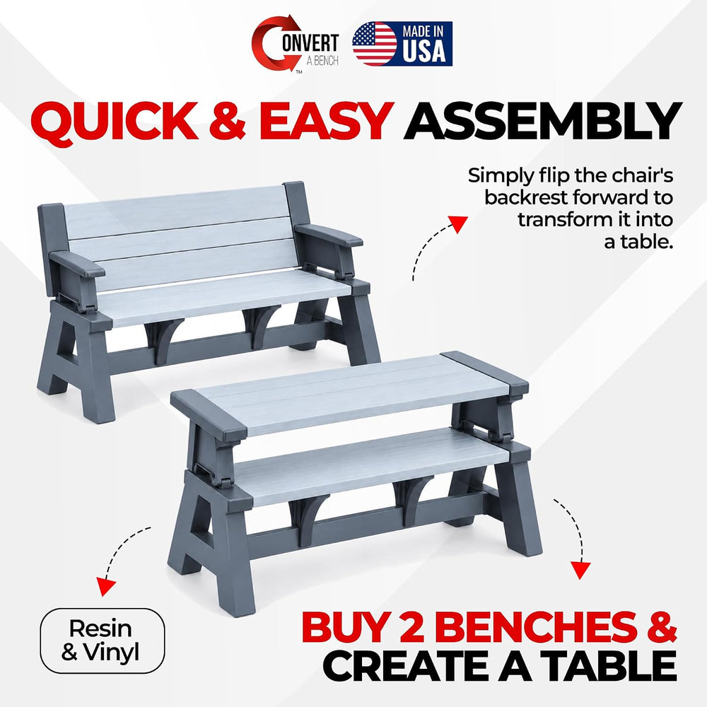 2-in-1 Outdoor Bench & Folding Picnic Table, Convertible